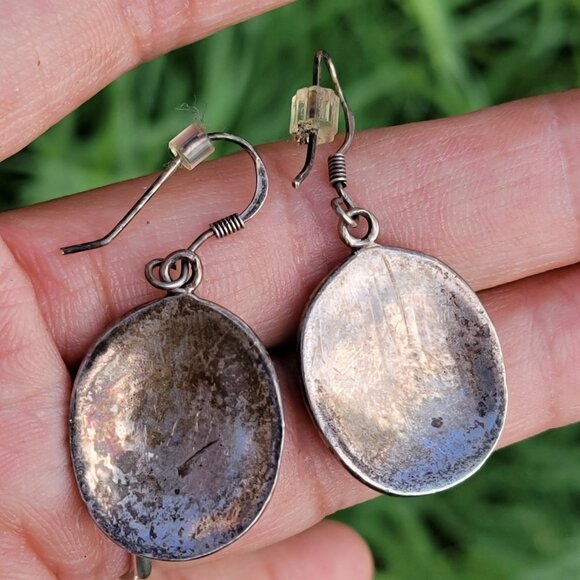 Vintage Native American handmade 925 sterling silver stampwork onyx earrings - Picture 4 of 16